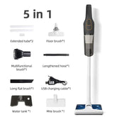 Huitich 5-in-1 electric floor cleaner with floor brush, multifunctional brush, water tank, and USB charging cable